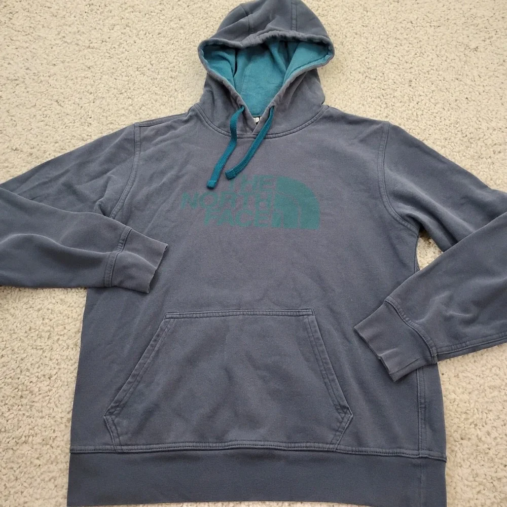 The North Face Sweater Mens Small Blue Hoodie Sweatshirt Fleece Lined Hiking